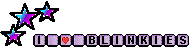 I (image of a heart) blinkies (The text is in bouncing squares and blinks. There are three rainbow stars above and to the left of the text)